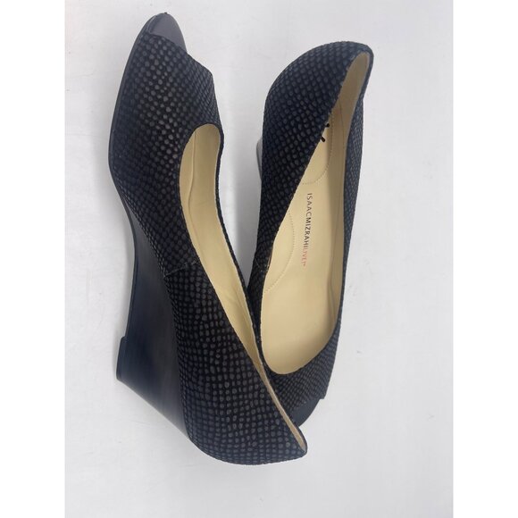 Isaac Mizrahi Perky Women Black Embossed Leather Wedge Shoe Size 11 - Picture 6 of 9